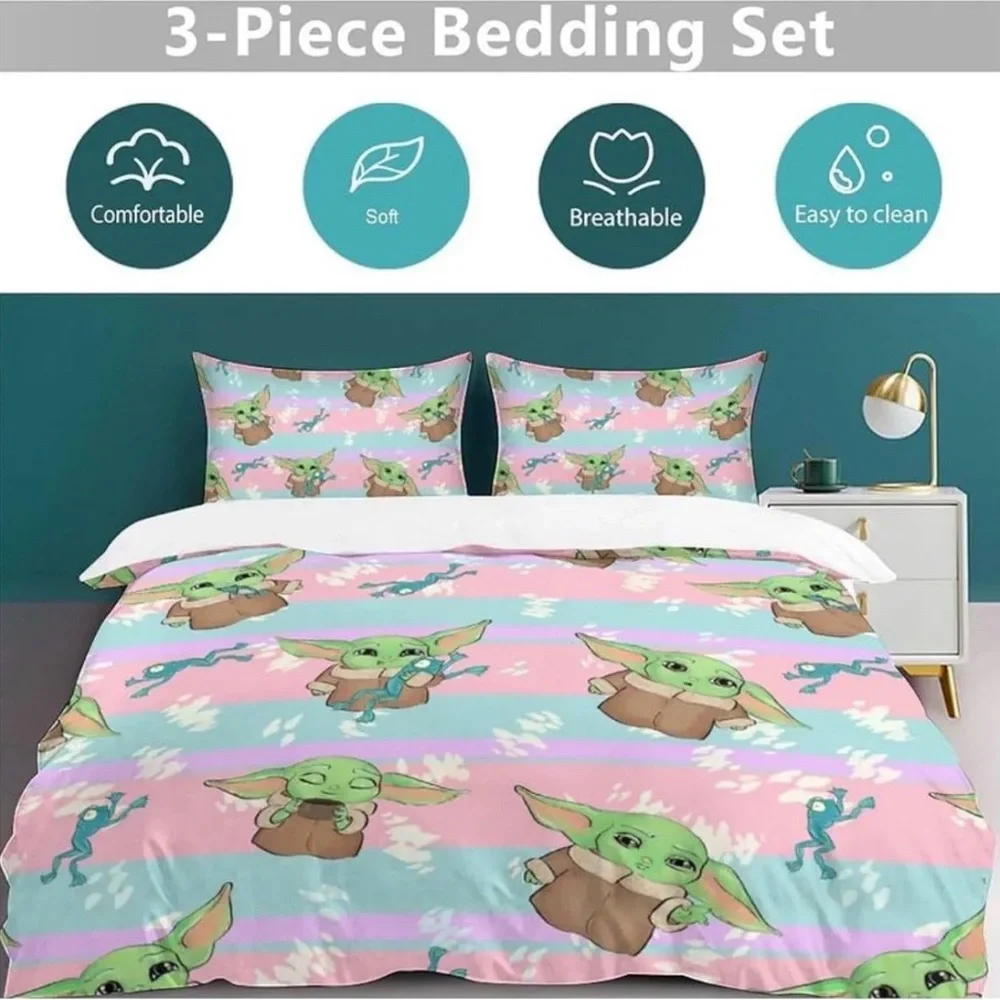 Baby YODA FULL Size Duvet Cover Set- 3 Piece Bed Set for Boys Girls